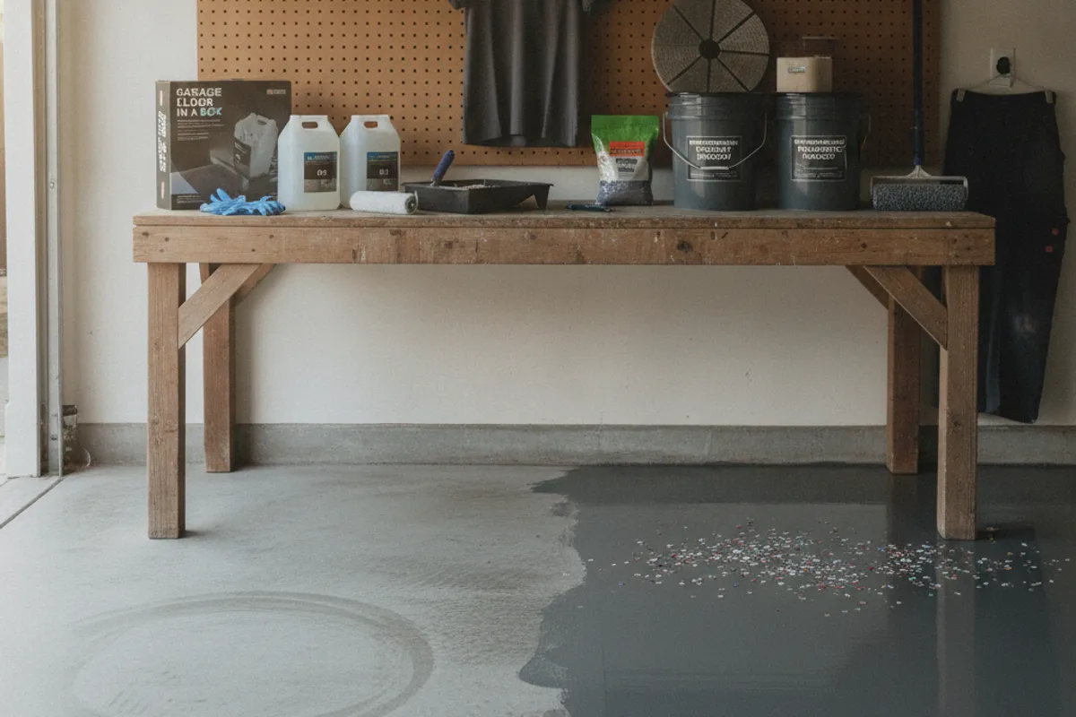 Side by side comparison of a DIY epoxy floor and a professionally coated garage floor in San Diego